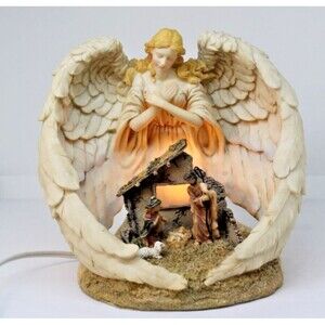 NATIVITY TABLE TOP  NIGHTLIGHT-SCULPTURED ANGEL NIGHTLIGHT NATIVITY SCENE